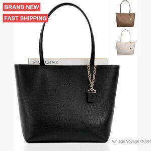 Large Faux Leather Tote Bag with Zipper Top and Shoulder Straps